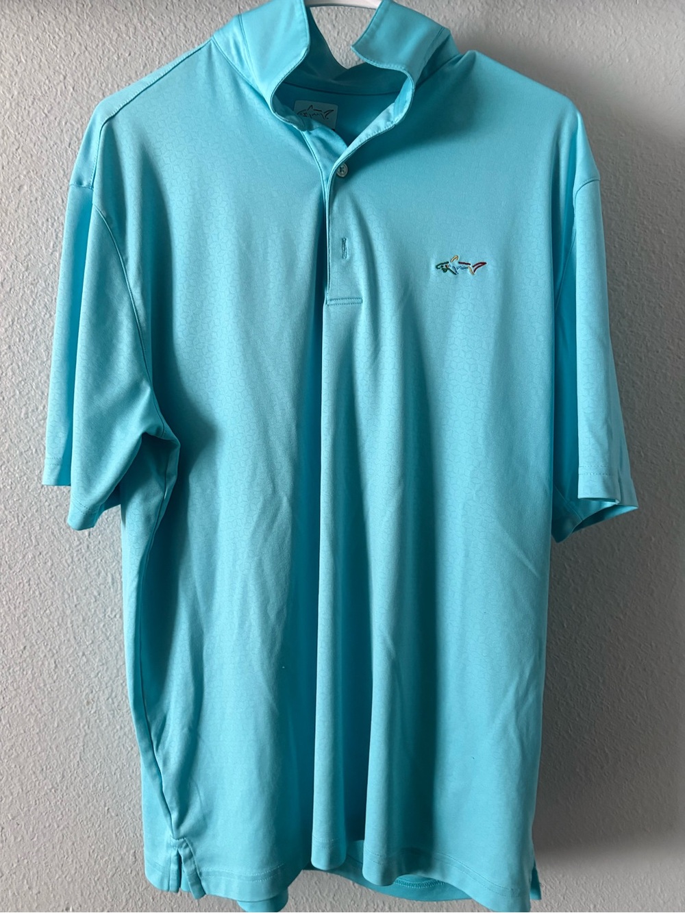 Greg Norman men’s turquoise blue performance, golf polo shirt size large